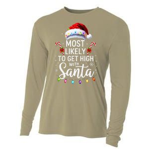 Most Likely To Get High With Santa Christmas Funny Cooling Performance Long Sleeve Crew