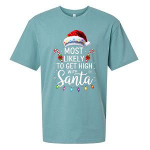 Most Likely To Get High With Santa Christmas Funny Sueded Cloud Jersey T-Shirt