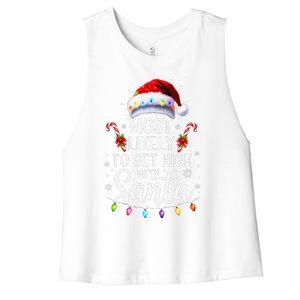 Most Likely To Get High With Santa Christmas Funny Women's Racerback Cropped Tank