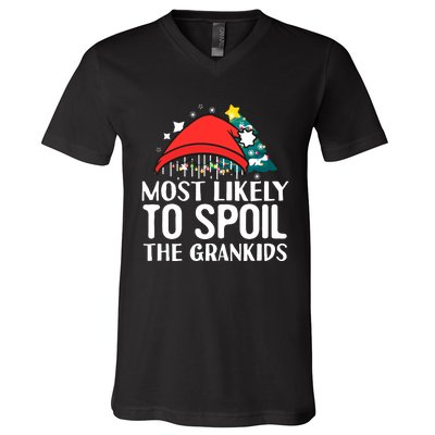 Most Likely To Spoil The Grandkids Funny Christmas Grandma V-Neck T-Shirt