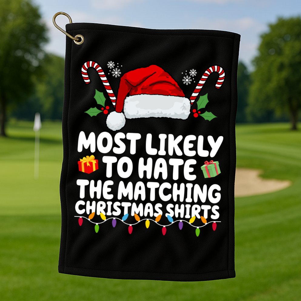 Most Likely To Hat The Matching Christmas Shirts Golf Towel