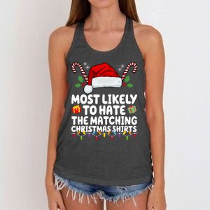 Most Likely To Hat The Matching Christmas Shirts Women's Knotted Racerback Tank