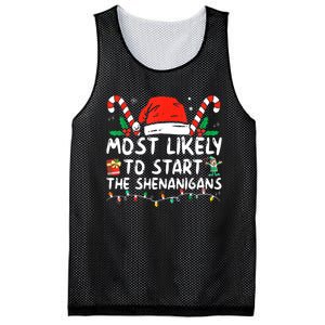 Most Likely To Start The Shenanigans Christmas Family Mesh Reversible Basketball Jersey Tank