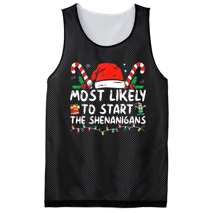 Most Likely To Start The Shenanigans Christmas Family Mesh Reversible Basketball Jersey Tank