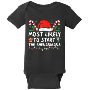 Most Likely To Start The Shenanigans Christmas Family Baby Bodysuit