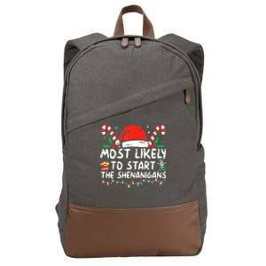 Most Likely To Start The Shenanigans Christmas Family Cotton Canvas Backpack