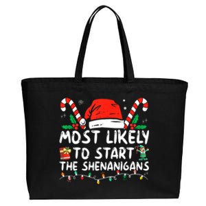 Most Likely To Start The Shenanigans Christmas Family Cotton Canvas Jumbo Tote