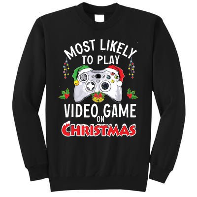 Most Likely To Play Video Games On Christmas Xmas Lights Sweatshirt