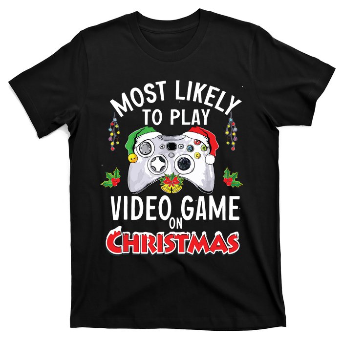 Most Likely To Play Video Games On Christmas Xmas Lights T-Shirt