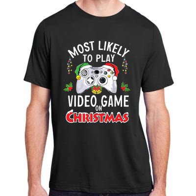 Most Likely To Play Video Games On Christmas Xmas Lights Adult ChromaSoft Performance T-Shirt