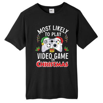 Most Likely To Play Video Games On Christmas Xmas Lights Tall Fusion ChromaSoft Performance T-Shirt