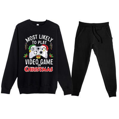 Most Likely To Play Video Games On Christmas Xmas Lights Premium Crewneck Sweatsuit Set