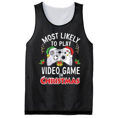 Most Likely To Play Video Games On Christmas Xmas Lights Mesh Reversible Basketball Jersey Tank