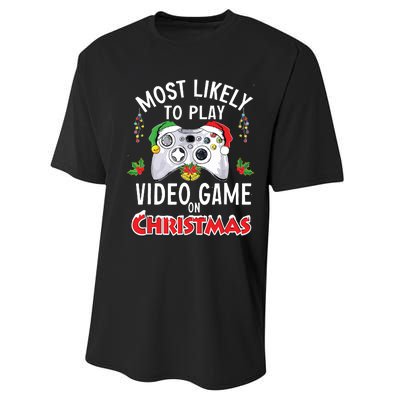 Most Likely To Play Video Games On Christmas Xmas Lights Performance Sprint T-Shirt