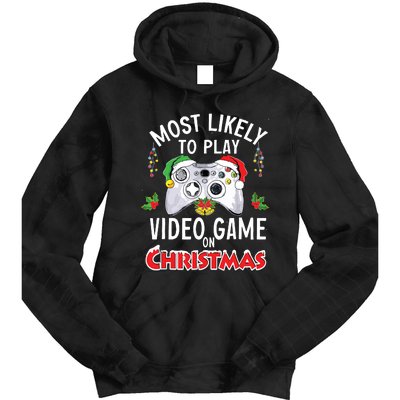 Most Likely To Play Video Games On Christmas Xmas Lights Tie Dye Hoodie