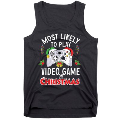 Most Likely To Play Video Games On Christmas Xmas Lights Tank Top