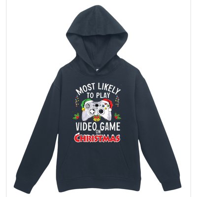 Most Likely To Play Video Games On Christmas Xmas Lights Urban Pullover Hoodie