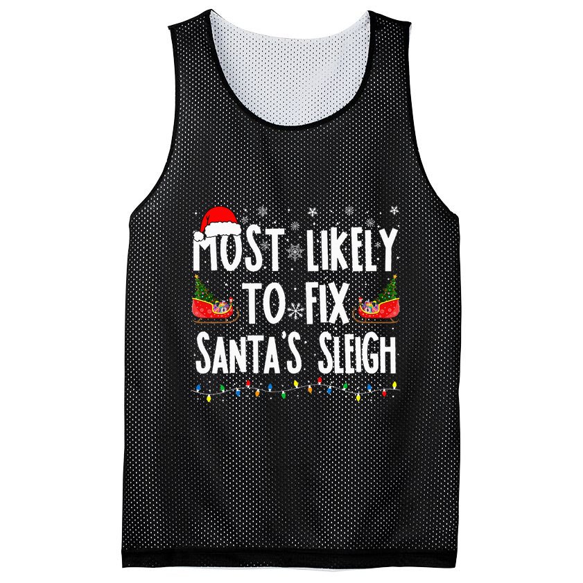 Most Likely to Fix Santa Sleigh Family Matching xmas  Mesh Reversible Basketball Jersey Tank