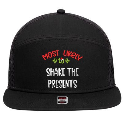 Most Likely To Christmas Shake The Presents Family Group 7 Panel Mesh Trucker Snapback Hat