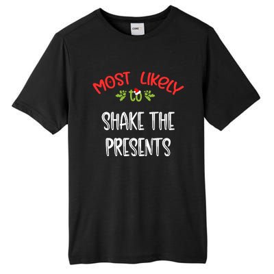 Most Likely To Christmas Shake The Presents Family Group Tall Fusion ChromaSoft Performance T-Shirt