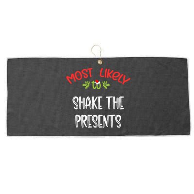 Most Likely To Christmas Shake The Presents Family Group Large Microfiber Waffle Golf Towel