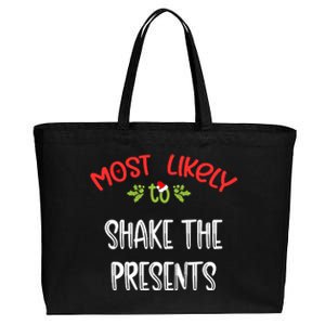 Most Likely To Christmas Shake The Presents Family Group Cotton Canvas Jumbo Tote