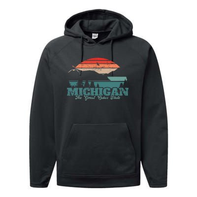 Michigan Lake The Great Lakes State Proud Michigander Performance Fleece Hoodie