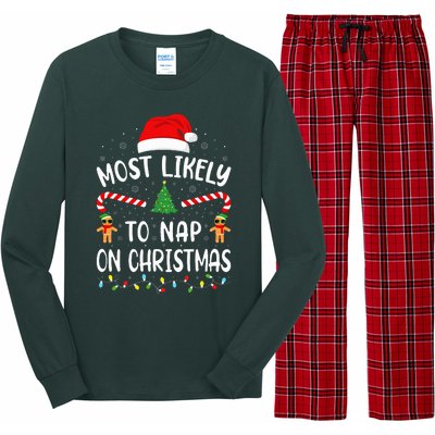 Most Likely To Nap On Christmas Squad Family Joke Costume  Long Sleeve Pajama Set