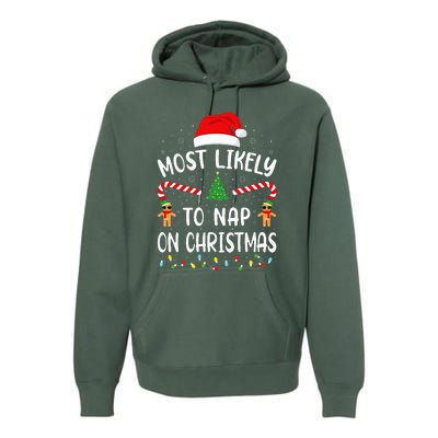 Most Likely To Nap On Christmas Squad Family Joke Costume  Premium Hoodie