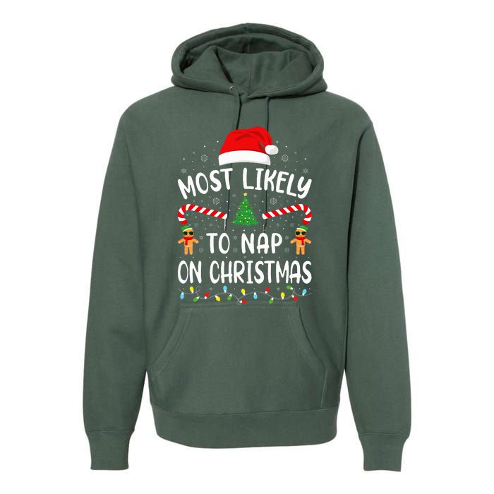 Most Likely To Nap On Christmas Squad Family Joke Costume  Premium Hoodie