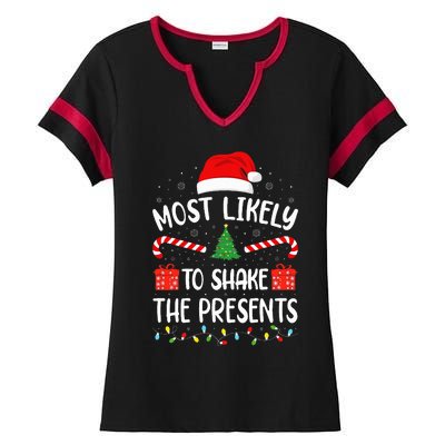 Most Likely To Shake The Presents squad family Christmas  Ladies Halftime Notch Neck Tee