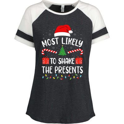 Most Likely To Shake The Presents squad family Christmas  Enza Ladies Jersey Colorblock Tee