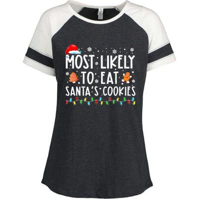 Most Likely To Eat Santas Cookies Xmas Family Christmas Enza Ladies Jersey Colorblock Tee