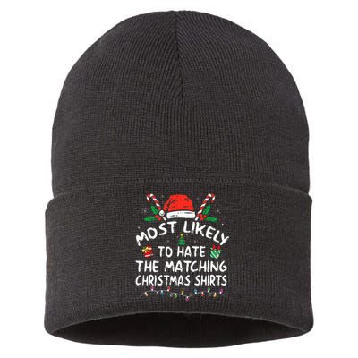 Most Likely To Hate Matching Christmas Funny Family Matching Sustainable Knit Beanie