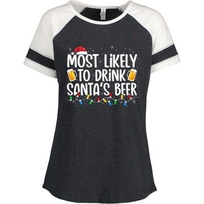 Most Likely To Drink Santa's Beer Xmas Drinking  Enza Ladies Jersey Colorblock Tee