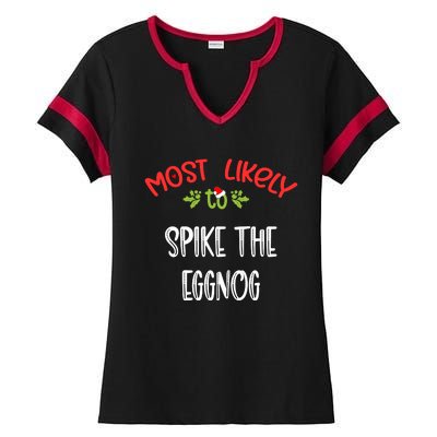 Most Likely To Christmas Spike The Eggnog Family Group Ladies Halftime Notch Neck Tee