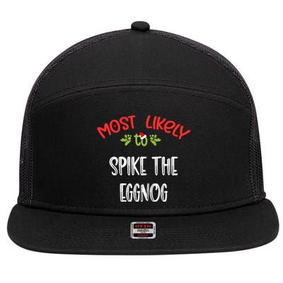 Most Likely To Christmas Spike The Eggnog Family Group 7 Panel Mesh Trucker Snapback Hat