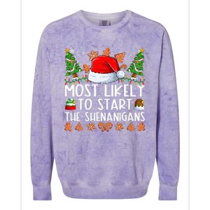 Most Likely To Start The Shenanigans Family Christmas Colorblast Crewneck Sweatshirt