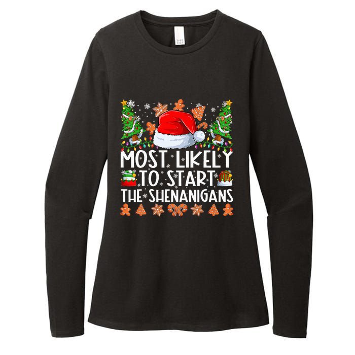 Most Likely To Start The Shenanigans Family Christmas Womens CVC Long Sleeve Shirt