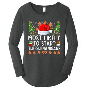 Most Likely To Start The Shenanigans Family Christmas Women's Perfect Tri Tunic Long Sleeve Shirt