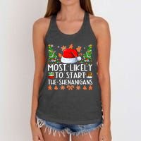 Most Likely To Start The Shenanigans Family Christmas Women's Knotted Racerback Tank