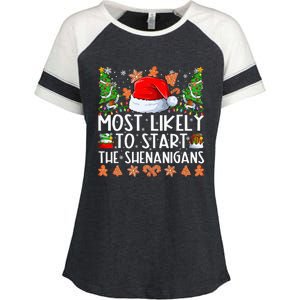 Most Likely To Start The Shenanigans Family Christmas Enza Ladies Jersey Colorblock Tee