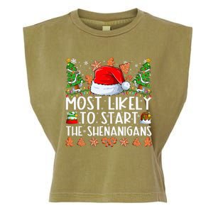 Most Likely To Start The Shenanigans Family Christmas Garment-Dyed Women's Muscle Tee