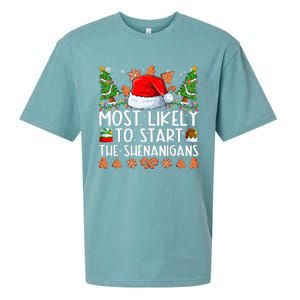 Most Likely To Start The Shenanigans Family Christmas Sueded Cloud Jersey T-Shirt