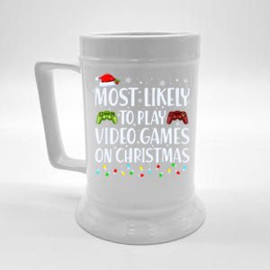 Most Likely To Play Video Games On Christmas Gift Beer Stein