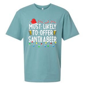 Most Likely To Offer Santa A Beer Funny Drinking Christmas Sueded Cloud Jersey T-Shirt