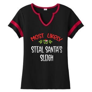 Most Likely To Christmas Steal Santa's Sleigh Family Group Ladies Halftime Notch Neck Tee