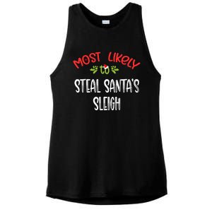 Most Likely To Christmas Steal Santa's Sleigh Family Group Ladies PosiCharge Tri-Blend Wicking Tank