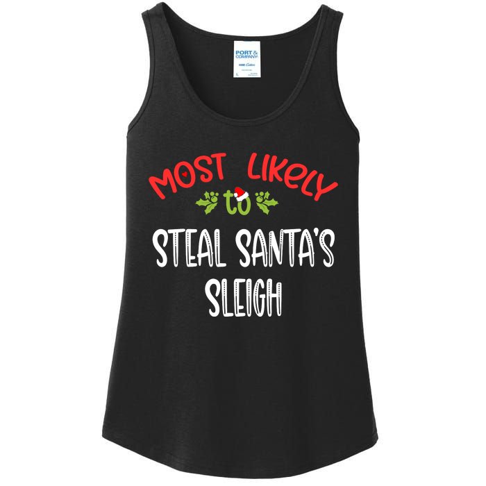 Most Likely To Christmas Steal Santa's Sleigh Family Group Ladies Essential Tank