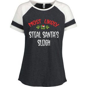 Most Likely To Christmas Steal Santa's Sleigh Family Group Enza Ladies Jersey Colorblock Tee